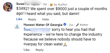 Facebook comment from Susan reacting to our price: "$3492? We spent over $9000 just a couple of months ago! I heard what you said, but damn!"