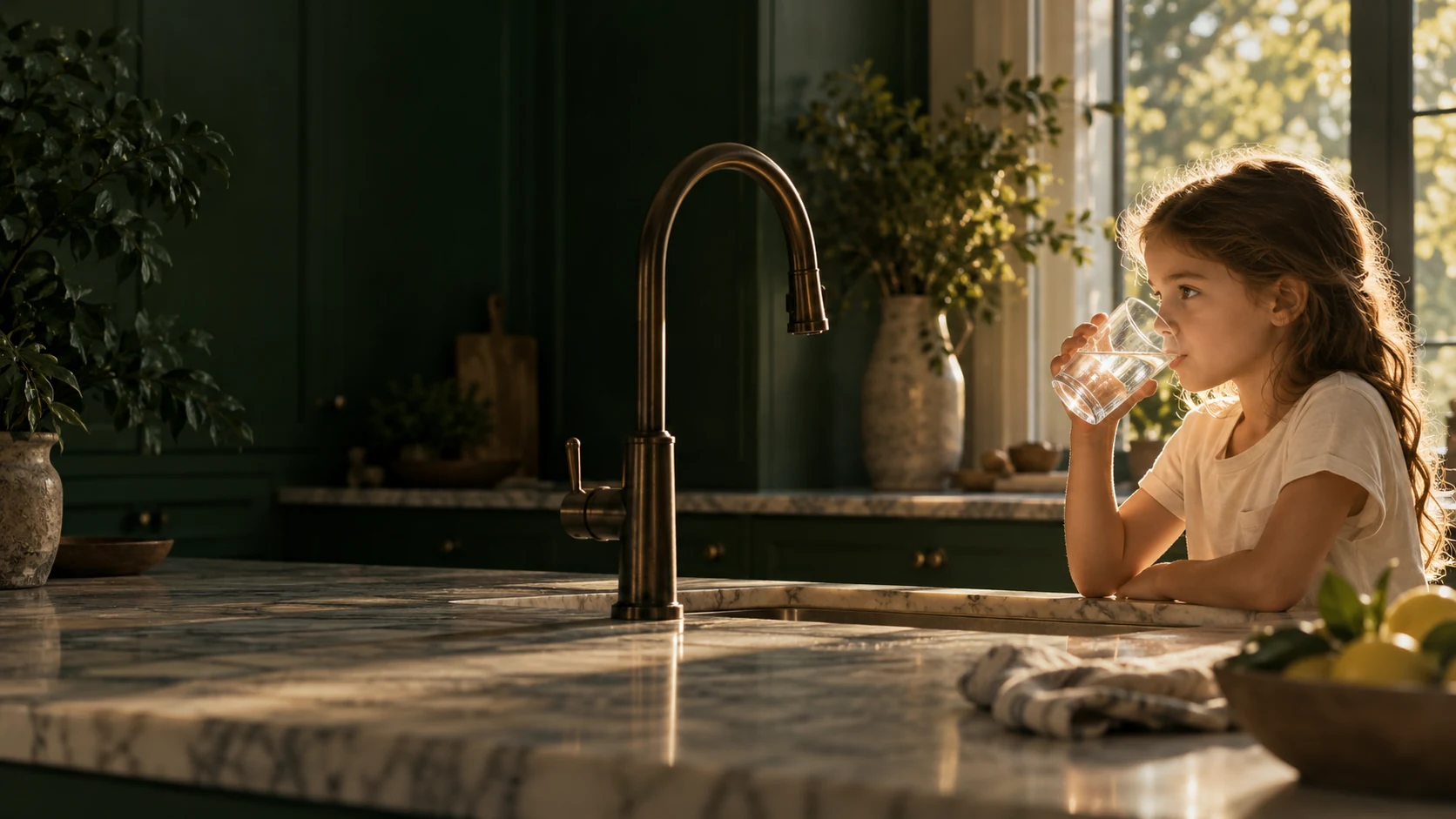 A quiet moment enjoying a glass of water at home