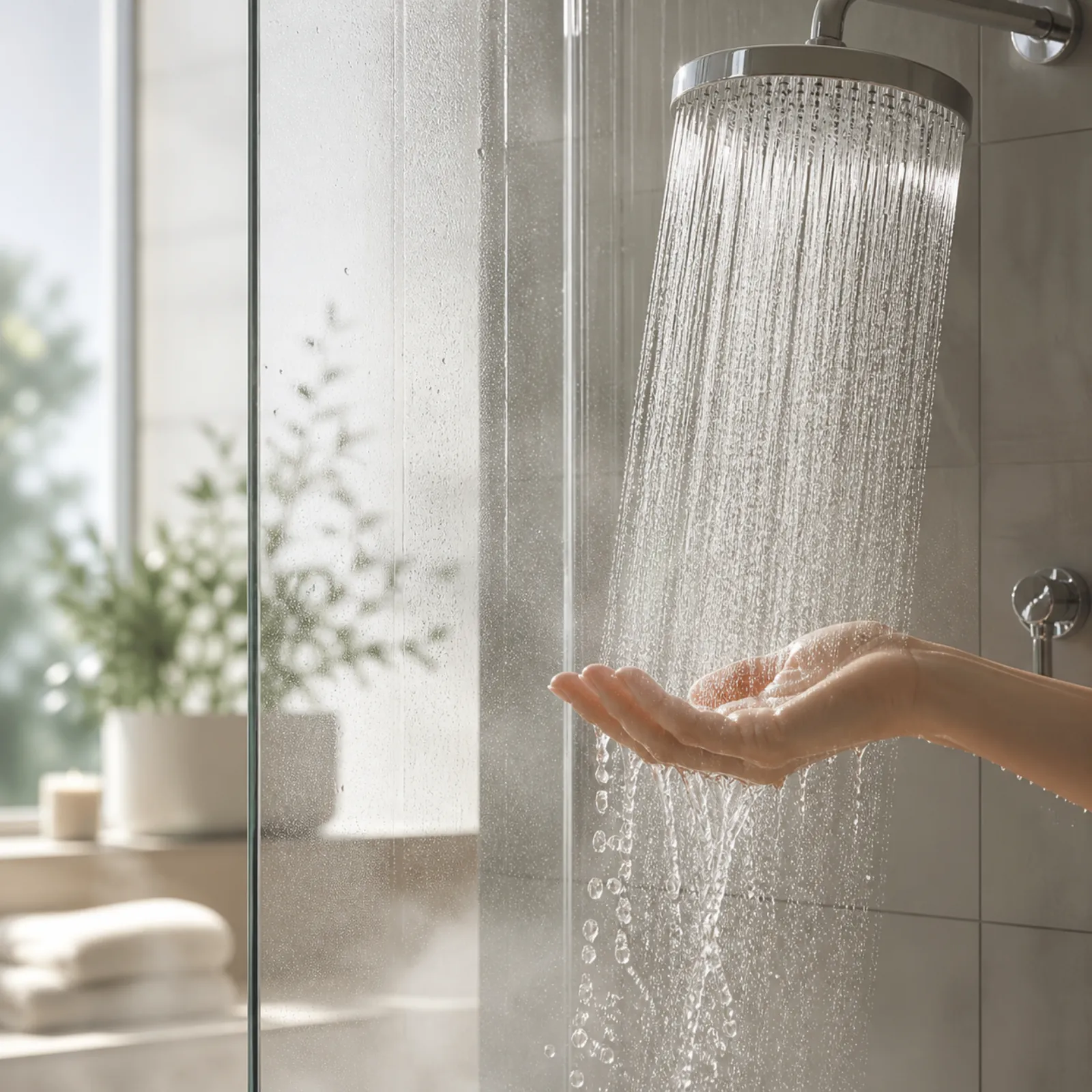Silky soft water from a rainfall shower head